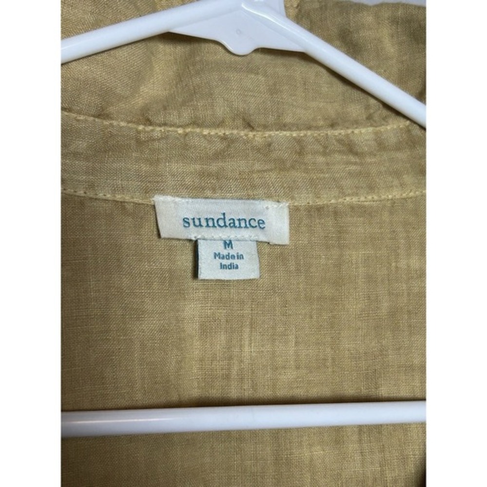 Sundance Roaming Free golden‎ biege Linen LS Blouse Medium V Neck Resort Wear - Picture 5 of 8